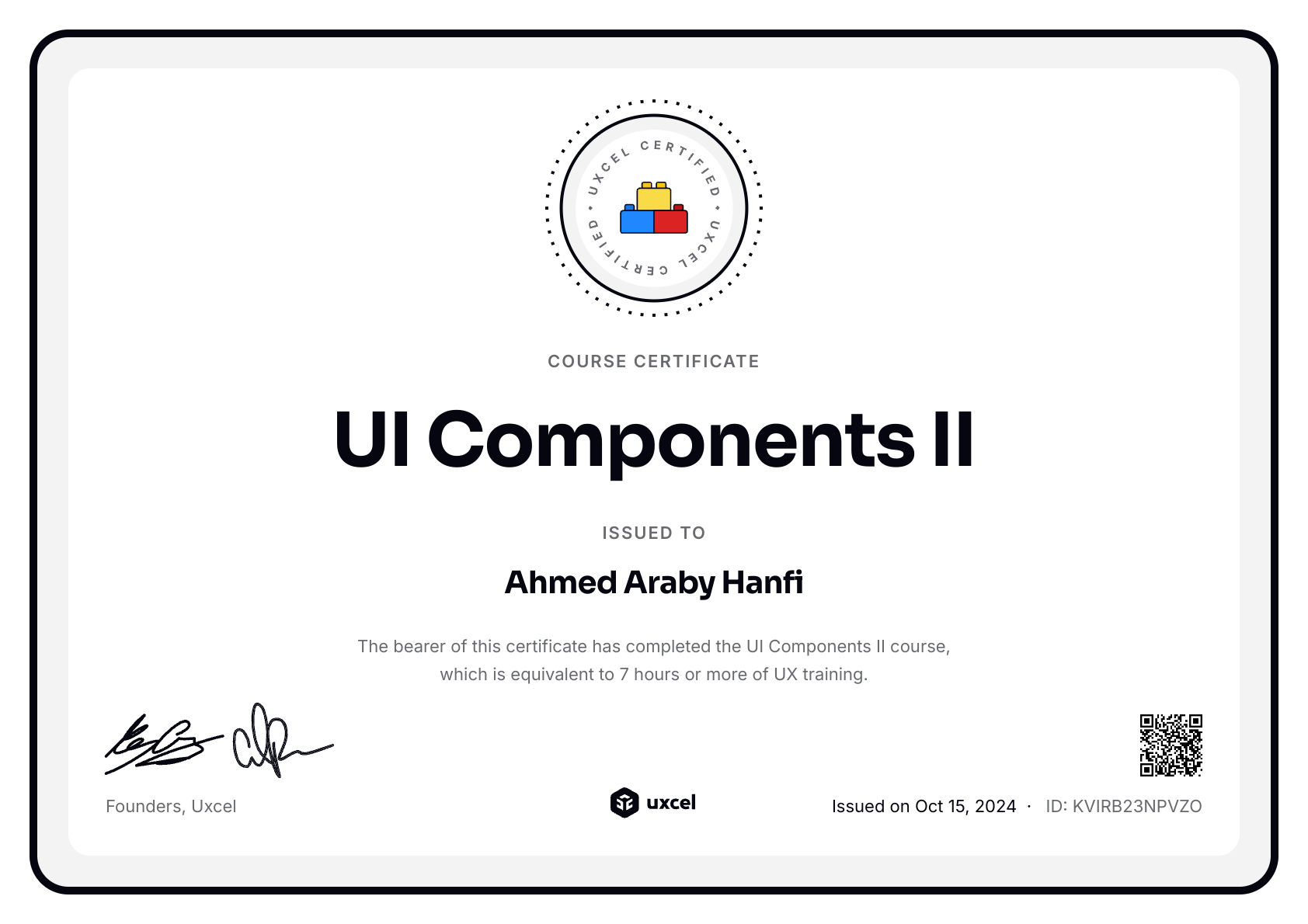 Ahmed Araby Hanfi's certificate